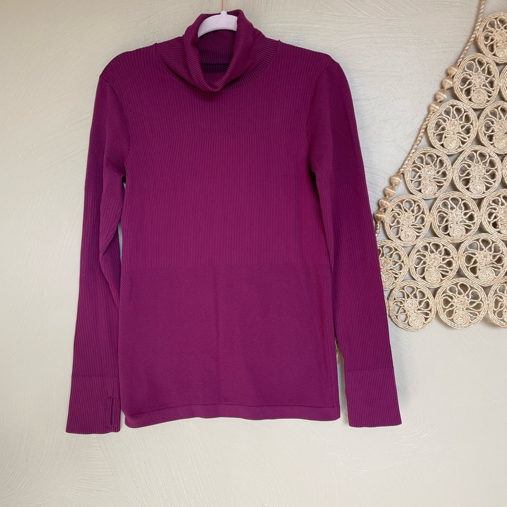 Athleta Ribbed Cowl Neck Long Sleeve Top - Berry